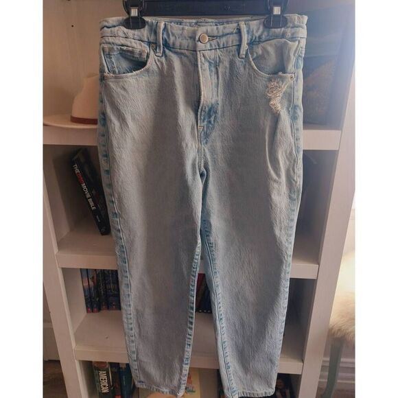 Good American 90s Mom Jeans Light Wash Distressed High Rise Size 6/28 #Y2K - Picture 5 of 11